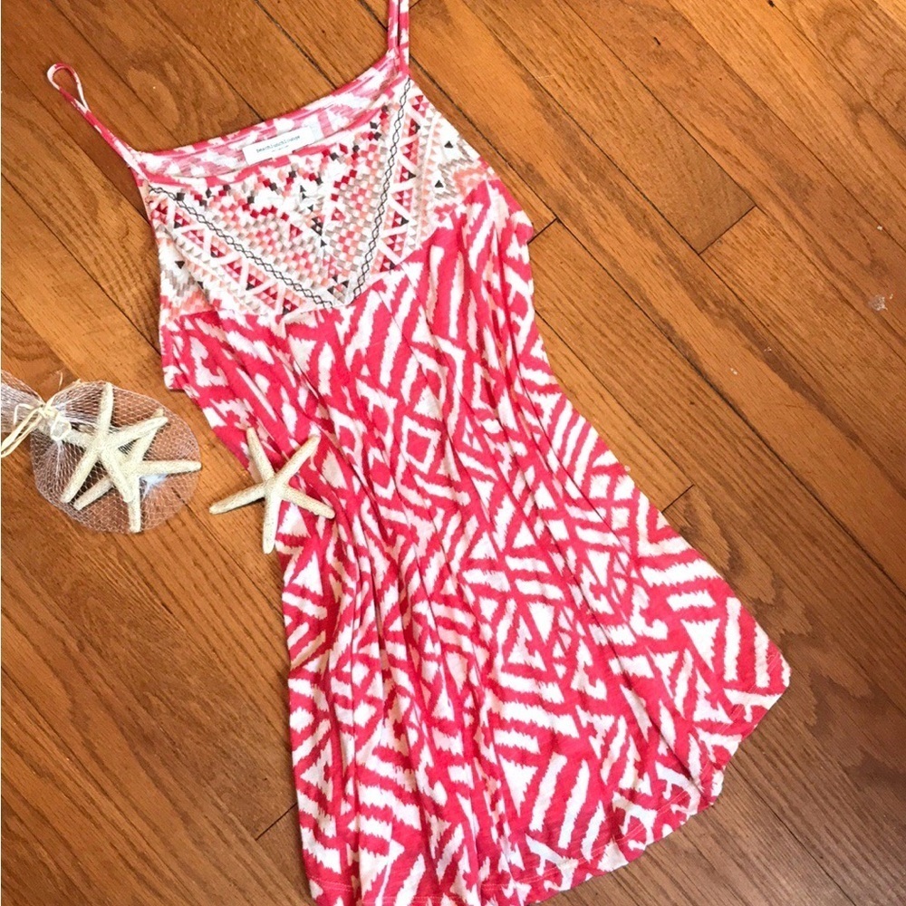 BEACH LUNCH LOUNGE Red and White Geometric Design Babydoll Top Size XS